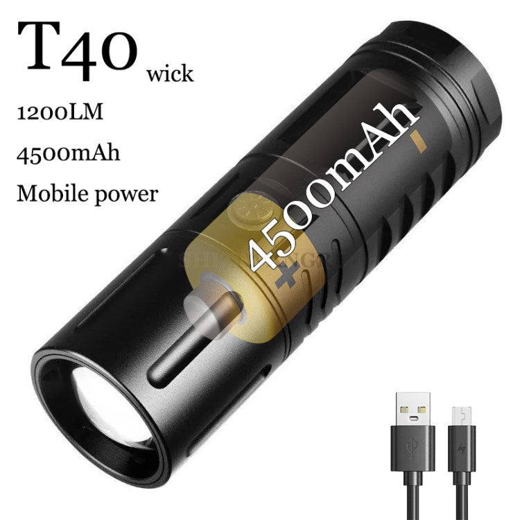 T40 Flashlight Telescopic Spotlight Portable High Bright LED Torch Light with Power Bank Function - Black T40 Flashlight Telescopic Spotlight Portable High Bright LED Torch Light with Power Bank Function - Black